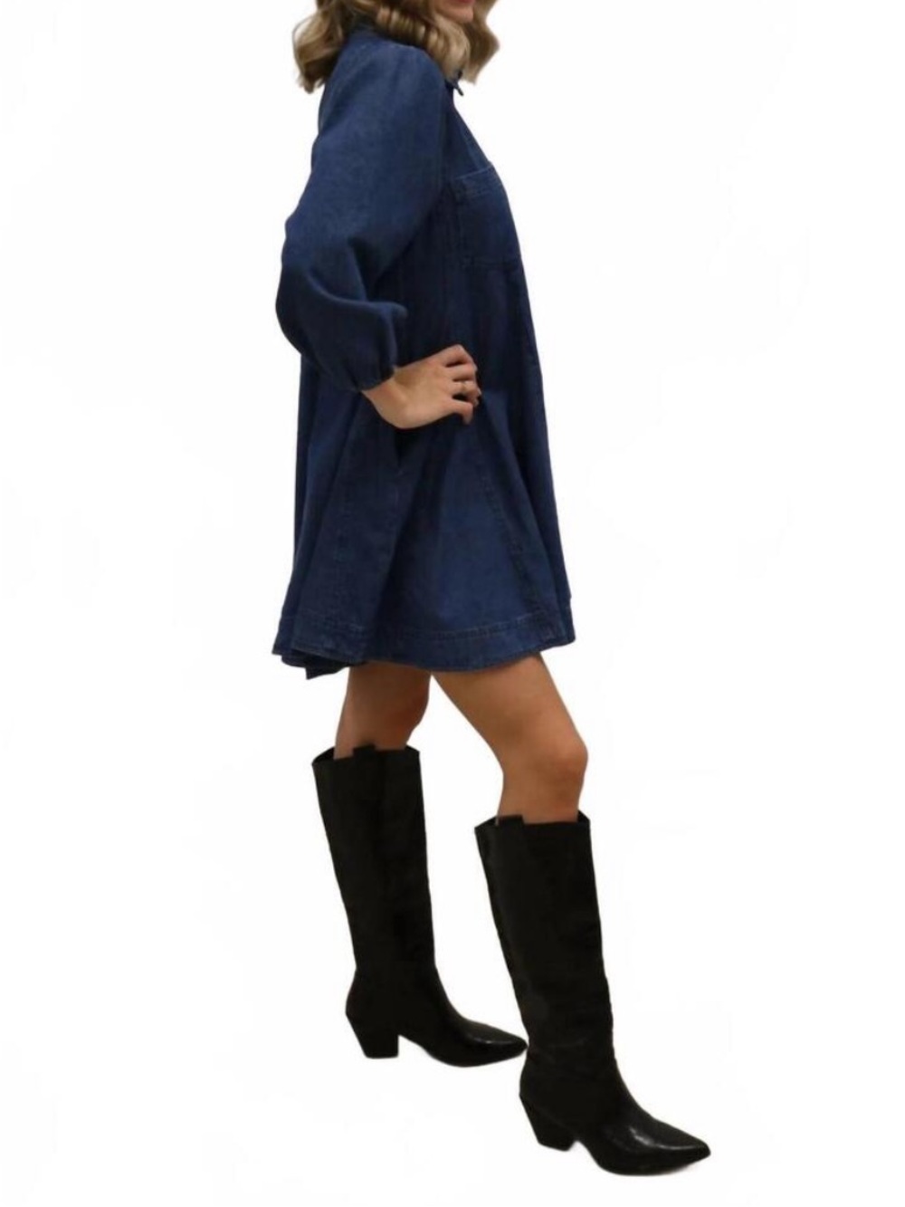 entro Dark Blue Denim Button-Front Mini Dress - Picture 3 of 4